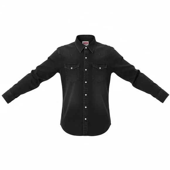 Wrangler Men’s Snap Down Long Sleeve Shirt Black Denim Size Small - Picture 2 of 7